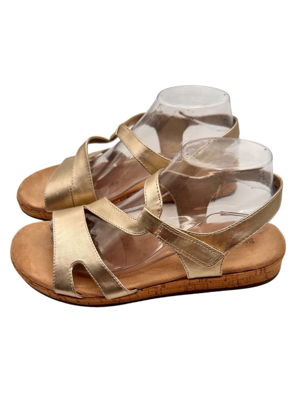 Baretraps Size 10 Gold Strappy Cork Wedge Sandals Womens  Casual Shoes